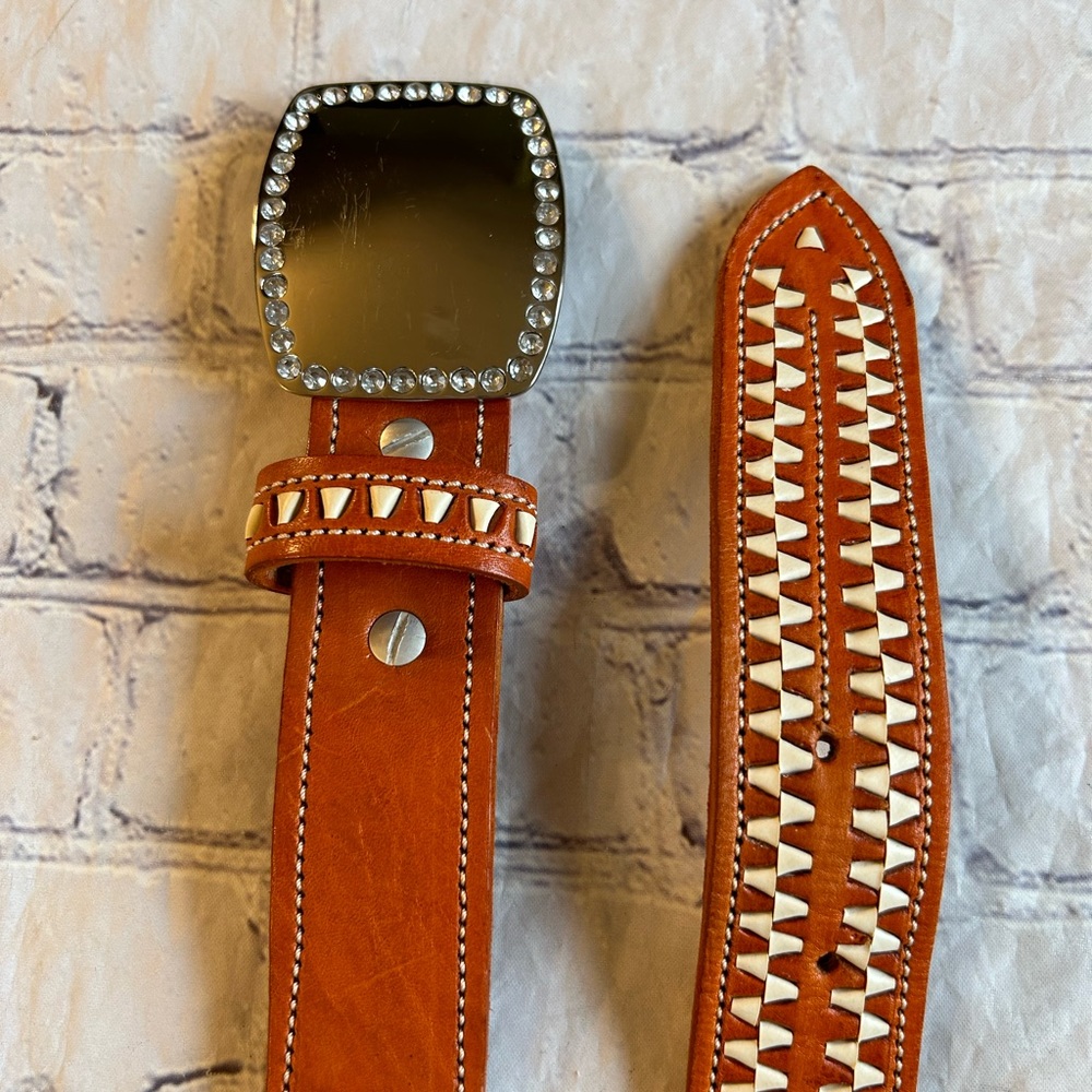 Brown and White Patterned Men's Belt - Picture 3 of 15